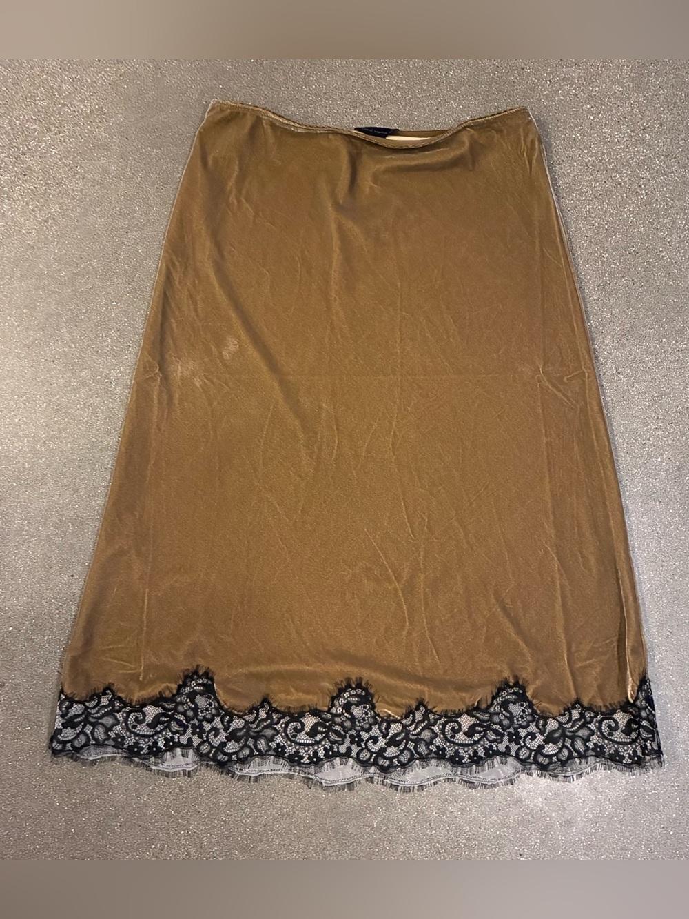 House of‎ Harlow 1960 Medium Midi Skirt Brown Velour Velvet Black Lace Hem